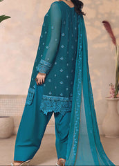 TURQUOISE VEIL – Embroidered Chiffon Unstitched 3PC Suit.