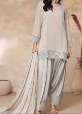 SMOKEY ELEGANCE – Embroidered Chiffon Unstitched 3PC Suit.