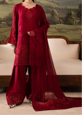 Grace W933-Embroidered 3pc Marina Dress With Embroidered Chiffon Dupatta.