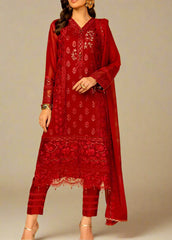 WINE SCARLET– Embroidered Chiffon Unstitched 3Pc Suit.