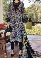 Grace S1362 - Printed & Embroidered 3pc Chickankari Lawn Dress With Embroidered Sequence Chiffon Dupatta.