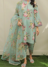 Grace W874 - Digital Printed 3pc Karandi Dress With Digital Printed Karandi Shawl.