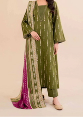 Grace W815 - Digital Printed 3pc Karandi Dress With Digital Printed Karandi Shawl.