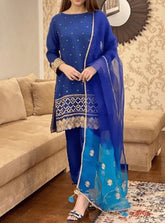 Grace S448- Embroidered 3pc kataan silk dress with embroidered chiffon dupatta.