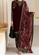Grace W999-Embroidered Sequence 3pc Velvet Dress With Embroidered Sequence Chiffon Dupatta.
