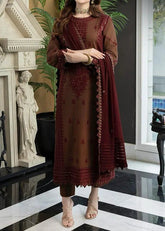 Grace Z-(S665) - Stitched Embroidered 3PC Lawn dress with Embroidered chiffon dupatta.