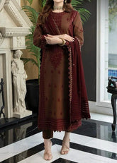 Grace Z-(S665) - Stitched Embroidered 3PC Lawn dress with Embroidered chiffon dupatta.
