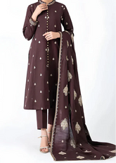 Grace Z-(W905) - Stitched Embroidered 3pc Marina Dress With Embroidered Marina Shawl.