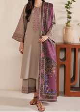 Grace Z-(W755 ) - Stitched Embroidered 3pc Marina Dress With Printed Shawl.