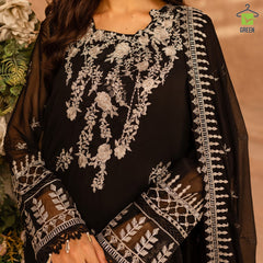 PITCH BLACK– Embroidered Chiffon Unstitched 3Pc Suit.