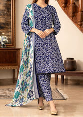 Grace S1349 - Printed & Embroidered 3pc Lawn Dress With Embroidered Sequence Chiffon Dupatta.
