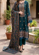 Grace W531-Embroidered 3pc marina dress with Embroidered Marina shawl.