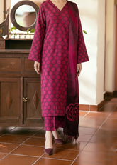 Grace W814 - Digital Printed 3pc Karandi Dress With Digital Printed Karandi Shawl.