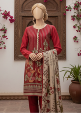 Grace W534-Embroidered 3pc khaddar dress With Printed shawl.
