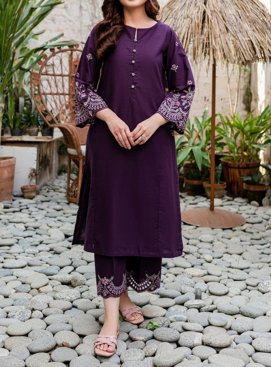 marina dress design Grace W104 -Embroidered 3pc marina dress with embroidered marina dupat Katran