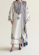 Grace W1020-Embroidered 3pc Marina Dress With Printed Shawl.
