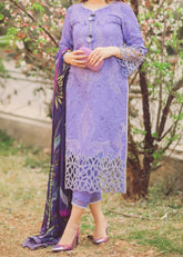 Grace W749-Embroidered 3pc Marina Dress With Printed Shawl.