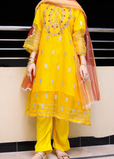 Grace Z-(W476)- Stitched Embroidered 3pc organza dress with Embroidered Organza Duppata.