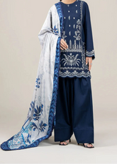 Grace W718-Embroidered 3pc Marina Dress With Printed Shawl