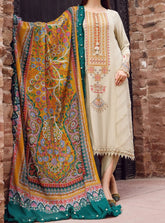 Grace W143 -Embroidered 3pc Marina dress With printed shawl