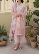Grace S1261-Embroidered CUTWORK 3pc Lawn Dress With Printed Munar Dupatta.