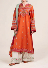 Grace W609-Embroidered 3pc Marina Dress With Printed Shawl.