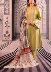 Grace S1091-Embroidered 3pc Lawn dress with Printed Munar Dupatta.