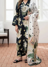 Grace W868 - Digital Printed 3pc Karandi Dress With Digital Printed Karandi Shawl.