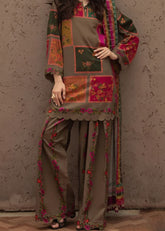 Grace W872 - Digital Printed 3pc Karandi Dress With Digital Printed Karandi Shawl.