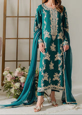 Grace W934-Embroidered 3pc Marina Dress With Dyed Chiffon Dupatta.