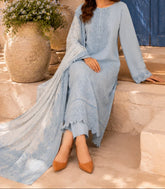 Grace Z-(S1502) - Stitched Embroidered 3pc Lawn Dress With Printed Chiffon Dupatta.