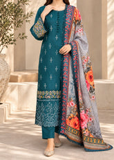 Grace W1083 - Embroidered 3pc Chikankari Marina Dress With Printed Shawl.