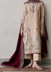 Grace W858-Embroidered 3pc Marina Dress With Printed Shawl.