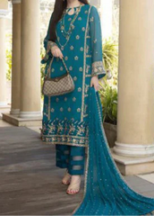 PEACOCK– Embroidered Chiffon Unstitched 3Pc Suit.