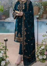 Grace W938-Embroidered 3pc Velvet Dress Dress With Embroidered Velvet Shawl.