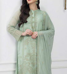 SEAFOAM– Embroidered Chiffon Unstitched 3Pc Suit.