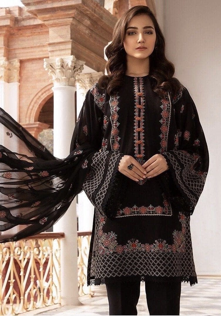 Black 17006 L-Embroidered 2pc linen dress – Katran