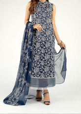 GRACE A7-Embroided 3pc linen dress with embroidered chiffon dupatta.