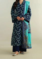 Grace Z-(W862) - Stitched Embroidered 3pc Marina Dress With Printed Shawl.