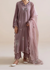 Grace S1505-Embroidered 3pc Lawn Dress With Embroidered Khadi Net Dupatta.