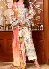 Grace S1361 - Printed & Embroidered 3pc Lawn Dress With Embroidered Sequence Chiffon Dupatta.