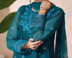 TURQUOISE VEIL – Embroidered Chiffon Unstitched 3PC Suit.