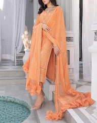 ORANGE PEEL– Embroidered Chiffon Unstitched 3Pc Suit.