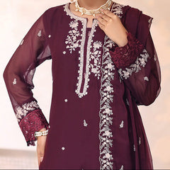 CHERRY MIST – Embroidered Chiffon Unstitched 3PC Suit.