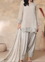 SMOKEY ELEGANCE – Embroidered Chiffon Unstitched 3PC Suit.