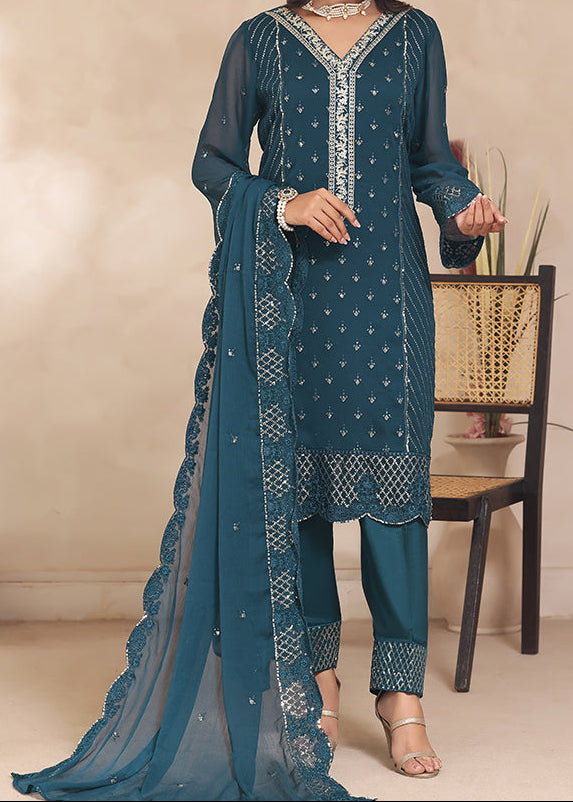 MOONLIT OCEAN – Embroidered Chiffon Unstitched 3PC Suit.