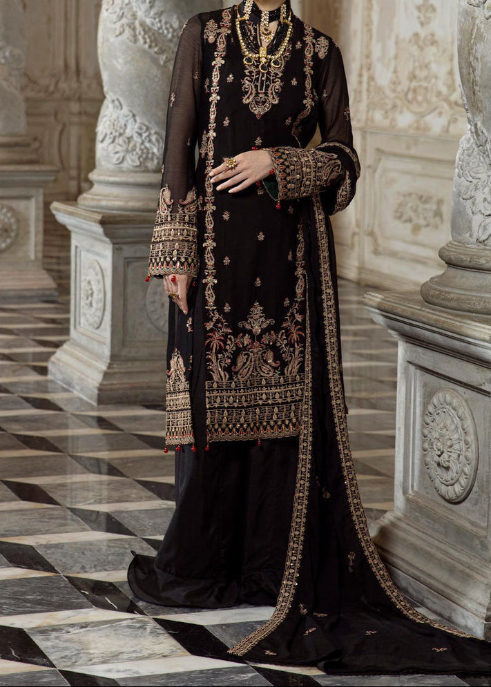 Rich Black- embroidered chiffon unstitched 3Pc Suit