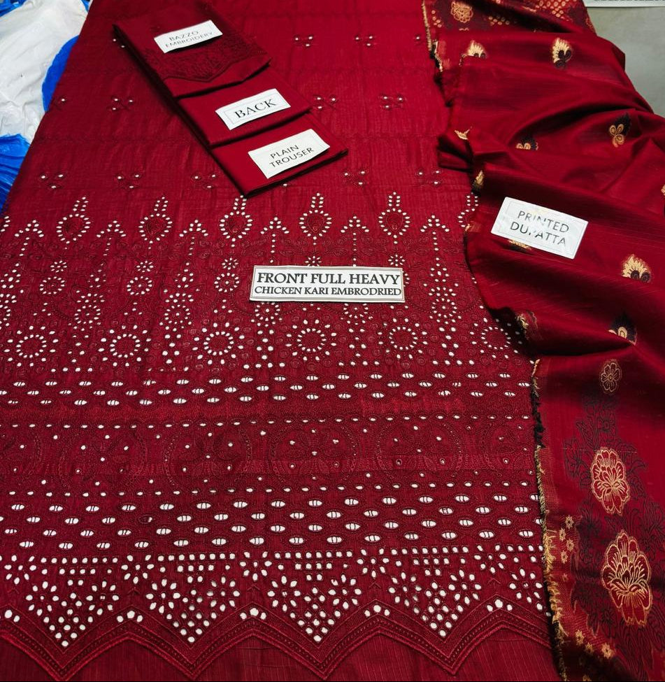 Grace S1030-Embroidered 3PC CHIKANKARI Lawn Dress With Printed Lawn Dupatta.