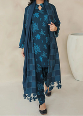 Grace W839 - Digital Printed 3pc Karandi Dress With Digital Printed Karandi Shawl.