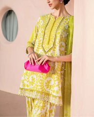 Grace S1102-Printed & Embroidered 3pc Lawn dress with Printed Chiffon Dupatta.